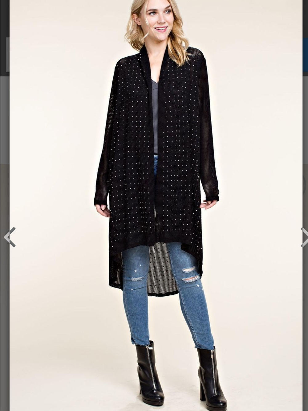 Vocal Rhinestone Bling Long Black Cardigan